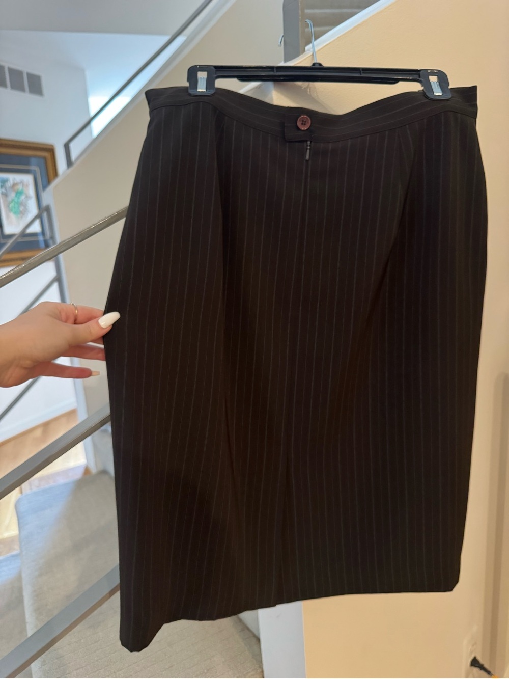 Vintage Votre Nom... Paris Pinstripe Pencil Skirt FR 44 / US XL Black Lined
